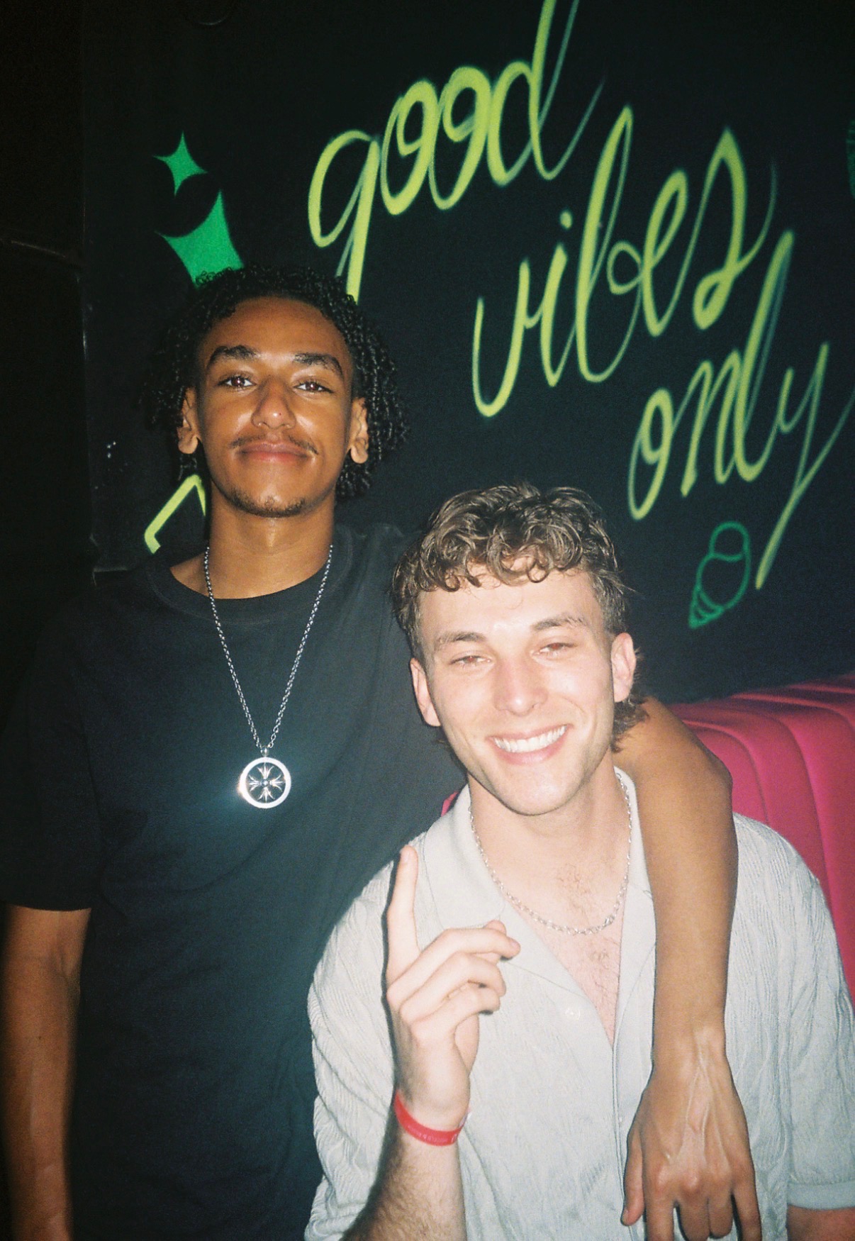 Two friends smiling